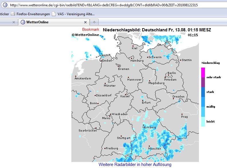 Regenwolken an tschechischer Grenze am 13.08.10, 01 Uhr 15