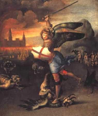 Michael besiegt den Drachen; Bild Raffael