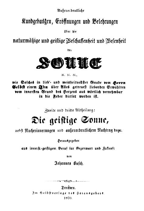 Titelblatt 1. Auflage 'Geistige Sonne', 1870